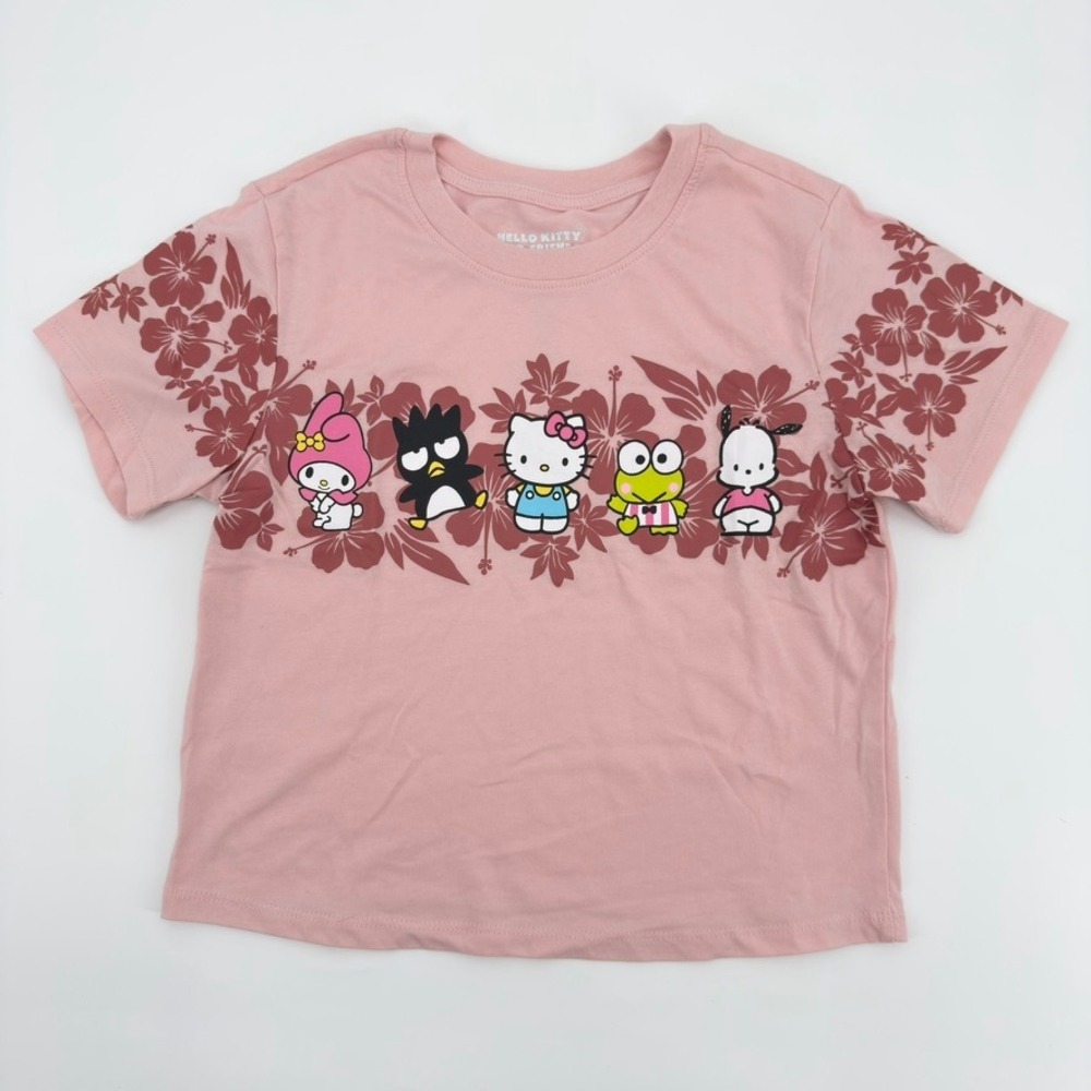 Sanrio Hello Kitty Friends Pink Hibiscus Floral Graphic Tee Shirt Womens XS